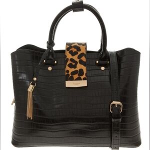 NWOT Dune London Vegan Leather Reptile Effect Satchel w/Crossbody Strap, Black.